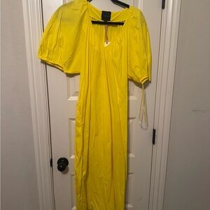 Bright Yellow Puff-Sleeve Maxi Dress